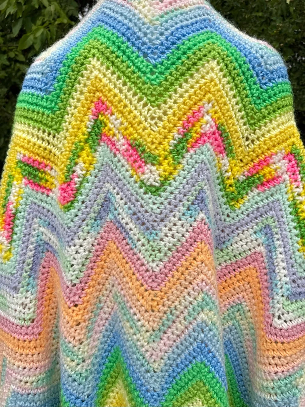 VTG CANDY COLORS AFGHAN Hand Knit Granny Throw Rainbow Pastels Colorful Blanket